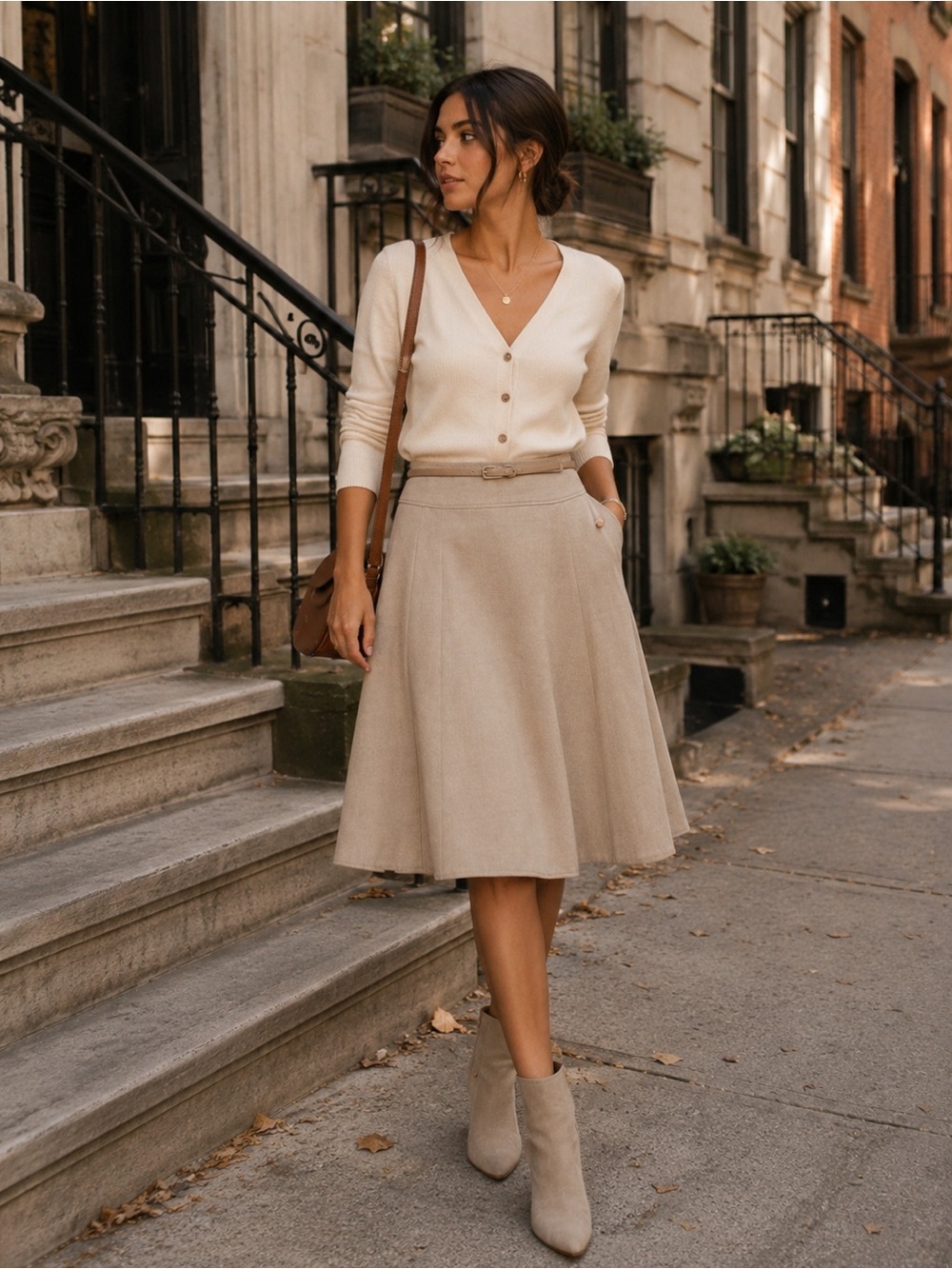 Coldwater Creek Seam Detail Linen Skirt Tan 1X 16-18 Bohemian